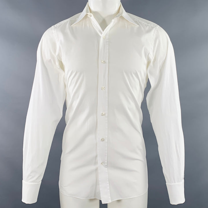 TOM FORD Size M White Cotton Curved Cutaway Long Sleeve Shirt