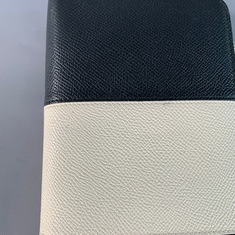BALLY One Size Black Cream Color Block Leather Zip Around Checkbook Wallet