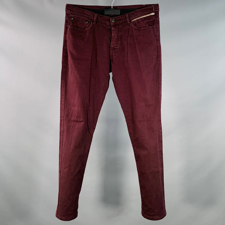 THE KOOPLES Size 32 Burgundy Cotton Blend Twill Fitted Slim Straight Jeans
