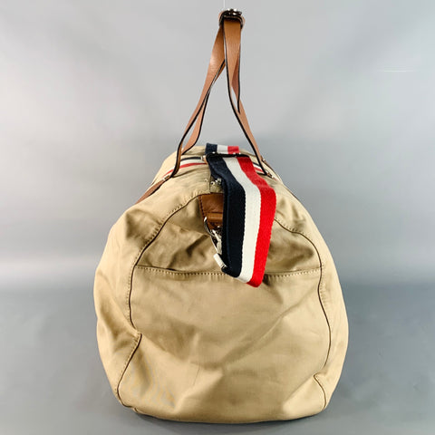 BLACK FLEECE Beige Multi Color Stripe Canvas Leather Duffle Bag