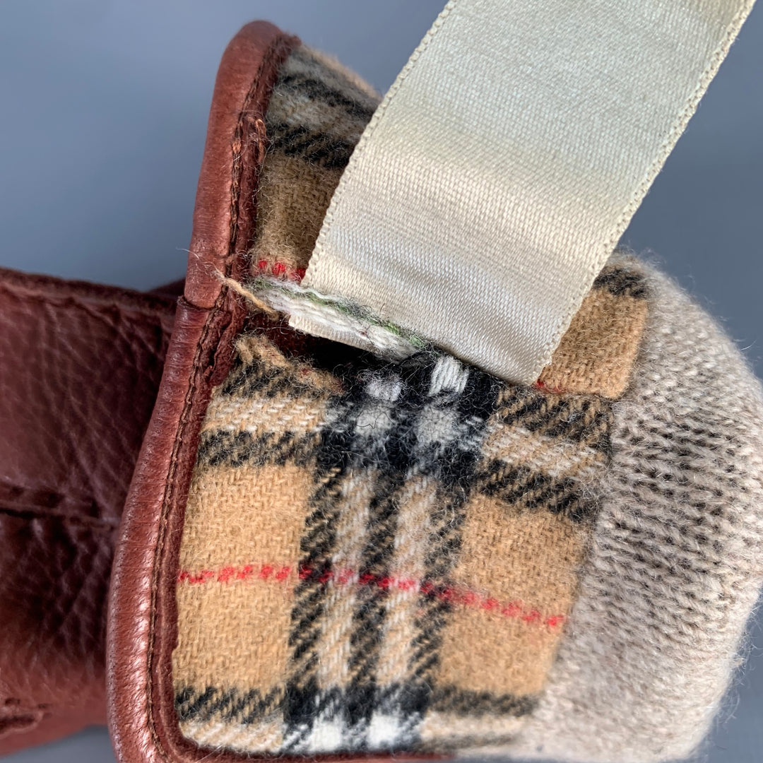 BURBERRY LONDON Size 9 Brown Gold Deerskin Leather Gloves
