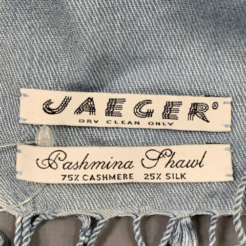 JAEGER Blue Cashmere Silk Fringe Pashmina Scarf Shawl