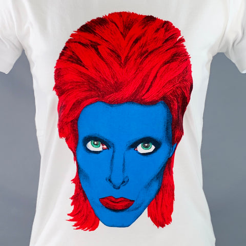 JOHN RICHMOND Size XS White Multi Color Cotton Blend David Bowie Print T-Shirt