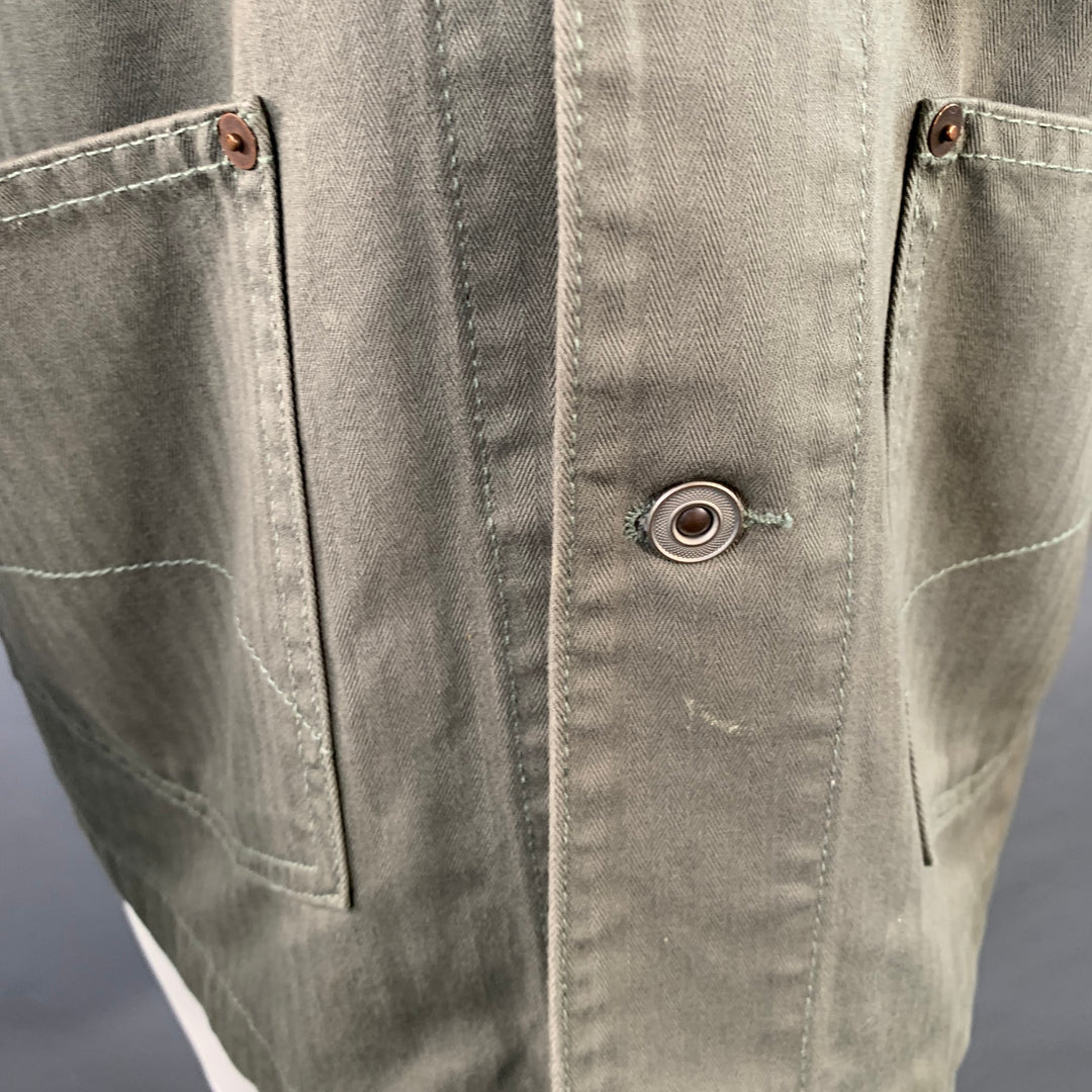 THE STRONGHOLD Size M Green Sage Herringbone Cotton Worker Jacket