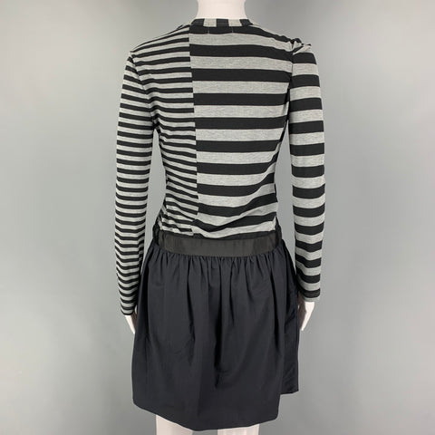 KOLOR Size S Black Grey Polyester Blend Stripe Long Sleeve Dress