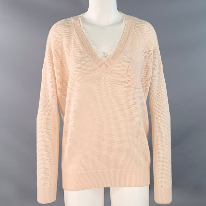VANESSA BRUNO Size S Light Pink Wool Cashmere Mesh Knit Pullover