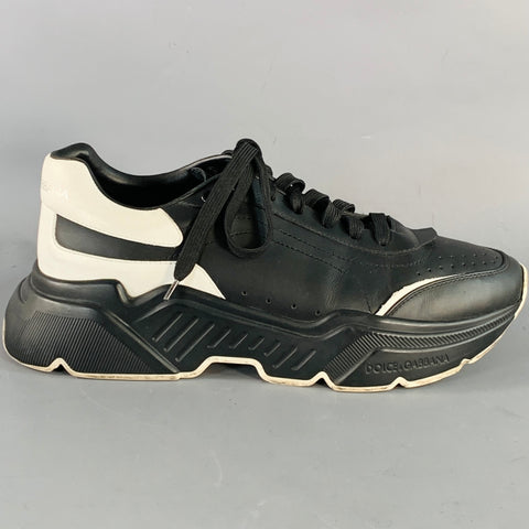 DOLCE & GABBANA Size 10 Daymaster Black White Color Block Leather Chunky Sole Sneakers