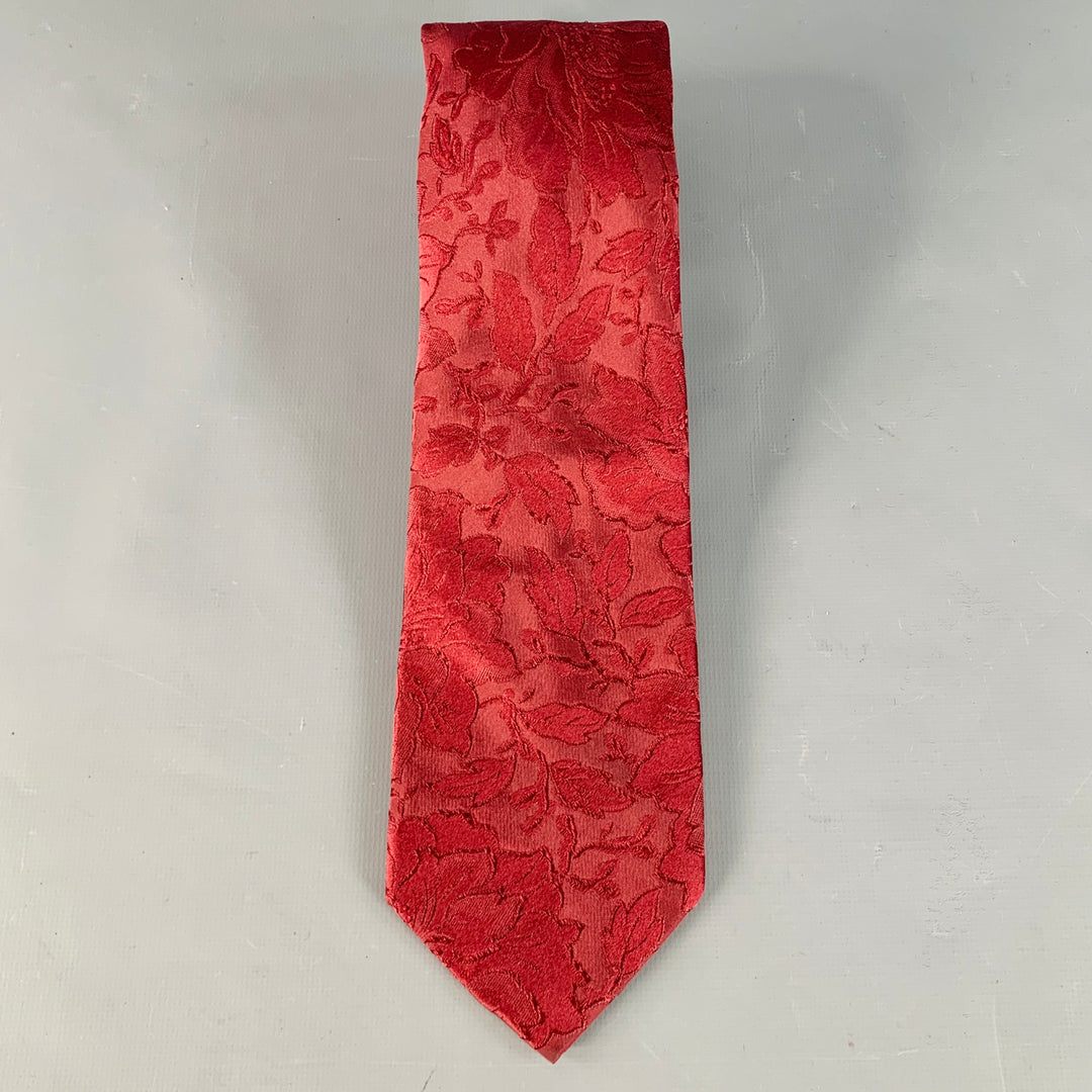 PAUL SMITH Red Burgundy Floral Jacquard Silk Tie