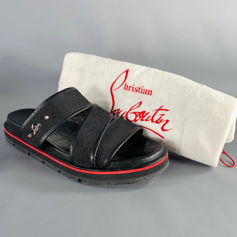 CHRISTIAN LOUBOUTIN Size 9 Black Textured Leather Slip On Sandals