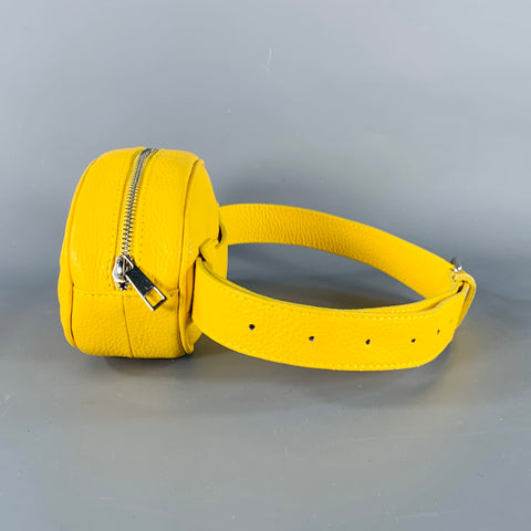 Sac Ceinture en Cuir Grainé Galet Chevron Moutarde Jaune VINTAGE