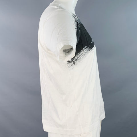 EMPORIO ARMANI Size XL White Black Grey Abstract Brushstroke Cotton Crew Neck T-shirt