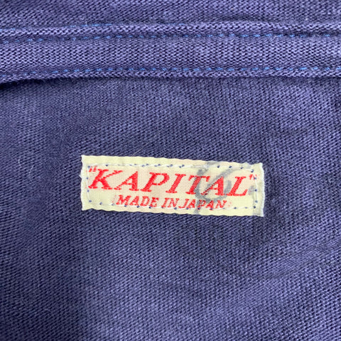 KAPITAL Size L Navy Red Color Block Cotton Crew Neck T-shirt