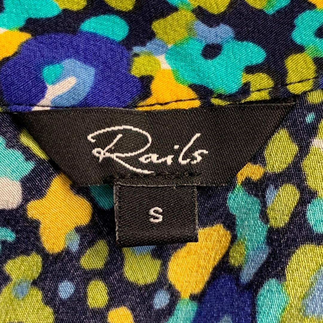 RAILS Size S Carmel Black Green Yellow Rayon Blend Floral Cutout Midi Dress