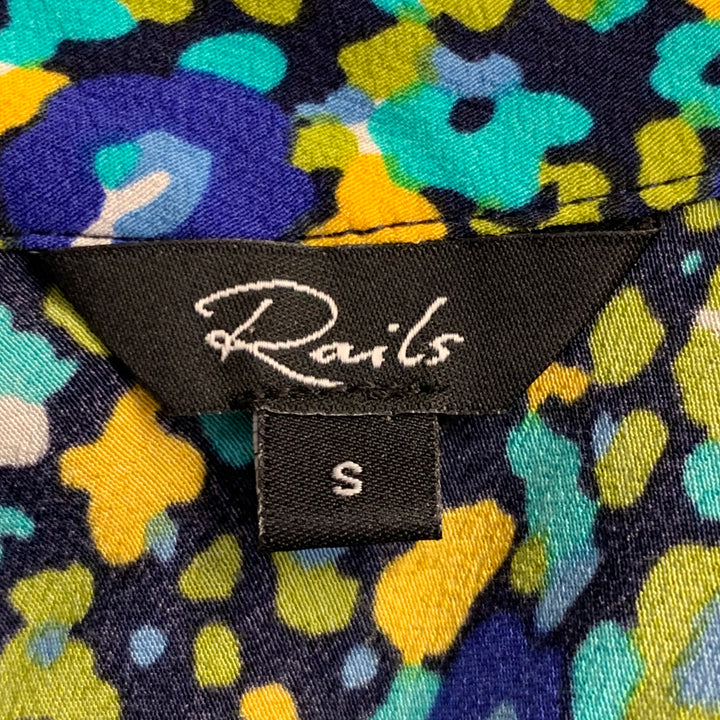 RAILS Size S Carmel Black Green Yellow Rayon Blend Floral Cutout Midi Dress