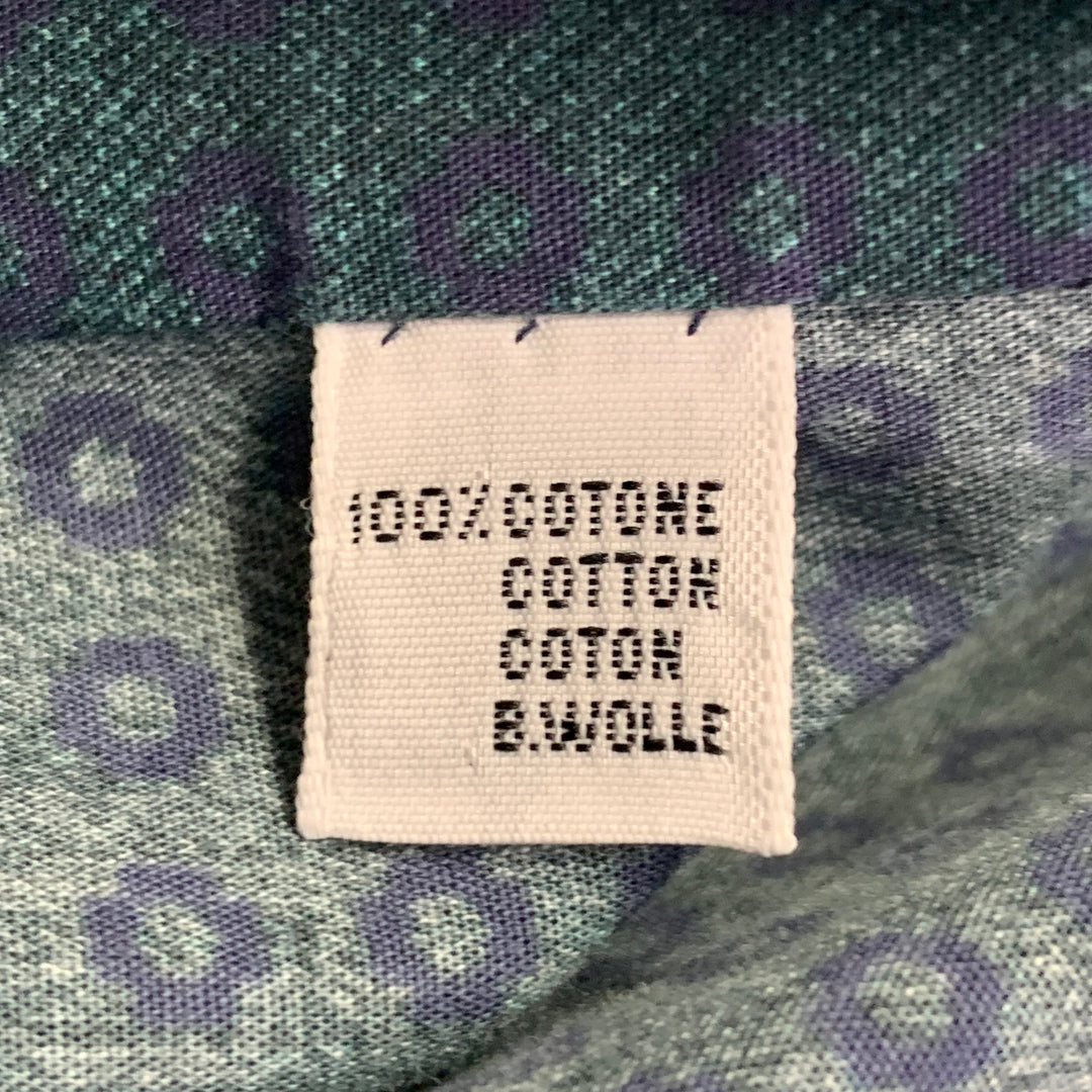 KITON Size XXL Green Navy Dots Cotton Curved Cutaway Long Sleeve Shirt