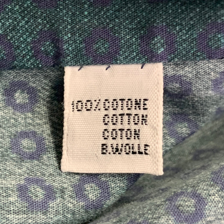 KITON Size XXL Green Navy Dots Cotton Curved Cutaway Long Sleeve Shirt