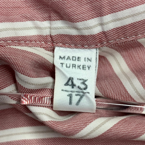 ERMENEGILDO ZEGNA Size L Pink White Stripe Cotton Slim Fit Long Sleeve Shirt