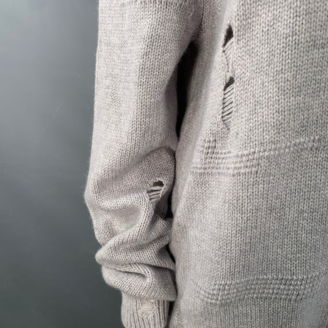 HELMUT LANG Size L Light Grey Wool Yak Cashmere Knit Distressed Crew Neck Sweater