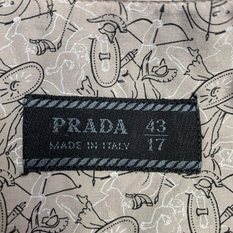 Chemise PRADA Taille XL imprimé taupe noir en coton à col ouvert et manches longues
