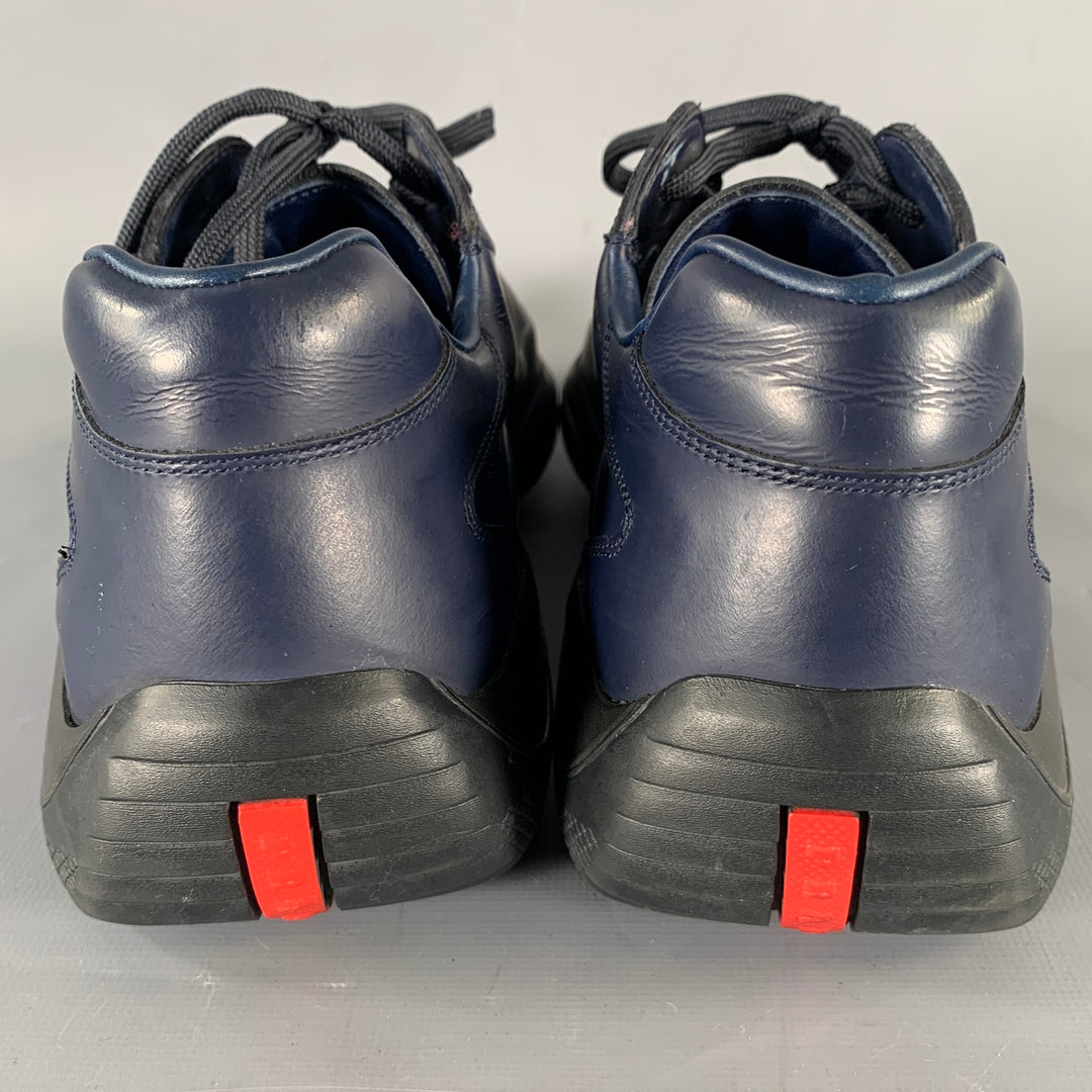PRADA SPORT Size 9 Navy Black Textured Leather Lace Up Sneakers