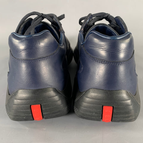 PRADA SPORT Size 9 Navy Black Textured Leather Lace Up Sneakers