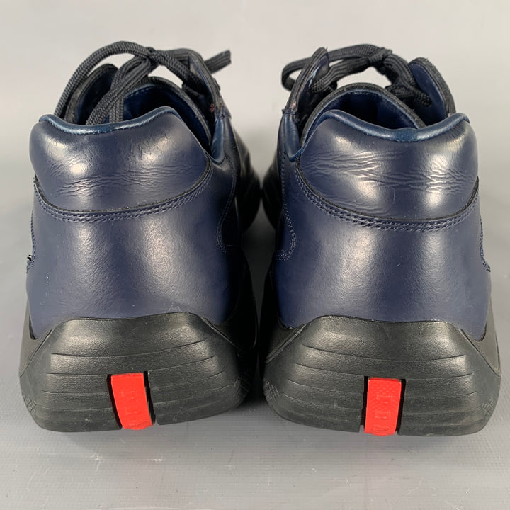 PRADA SPORT Size 9 Navy Black Textured Leather Lace Up Sneakers