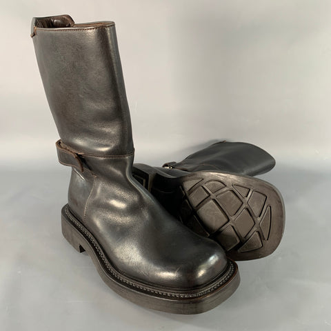 PRADA Size 7 Brown Leather Hook Loop Engineer Boots