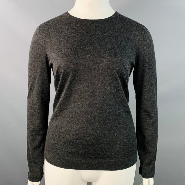AKRIS Size 12 Charcoal Grey Cashmere Silk Jersey Crew Neck Pullover