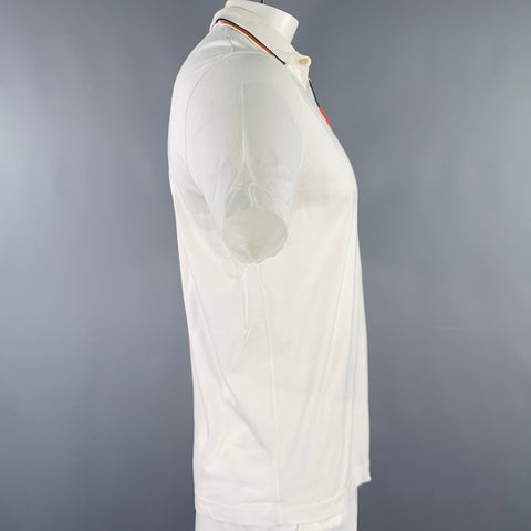 PAUL SMITH Size L White Multi Color Cotton Contrast Trim Polo