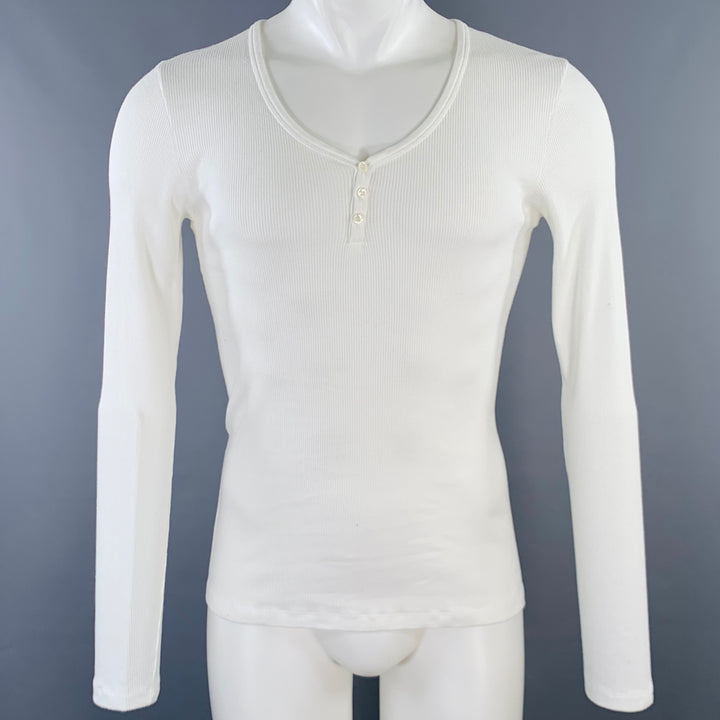 MARTIN MARGIELA Size M White Ribbed Cotton Henley Long Sleeve T-shirt
