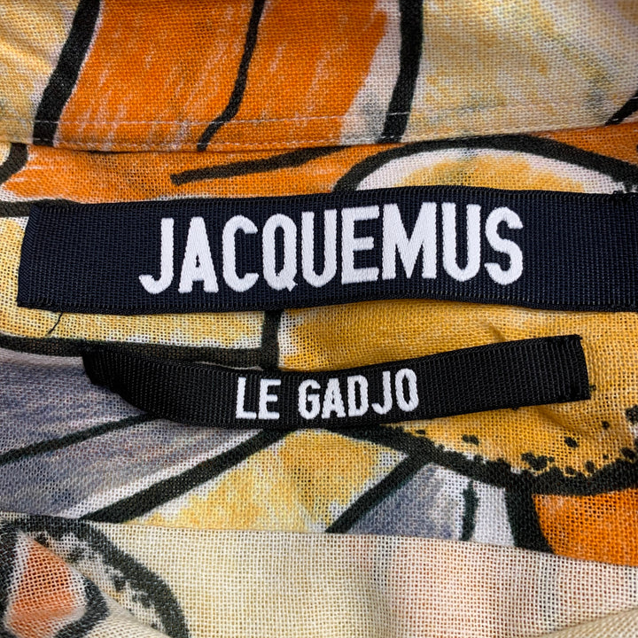 JACQUEMUS SS19 Size 44 Le Gadjo Yellow Orange Leaves Cotton One Pocket Long Sleeve Shirt