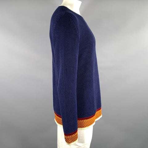 JEAN PAUL GUALTIER MAILLE Size L Navy Gold & burgundy Knitted Scoop Neck Sweater