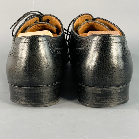SALVATORE FERRAGAMO Size 10.5 Black Perforated Pebble Grain Leather Derby Lace-Up Shoes