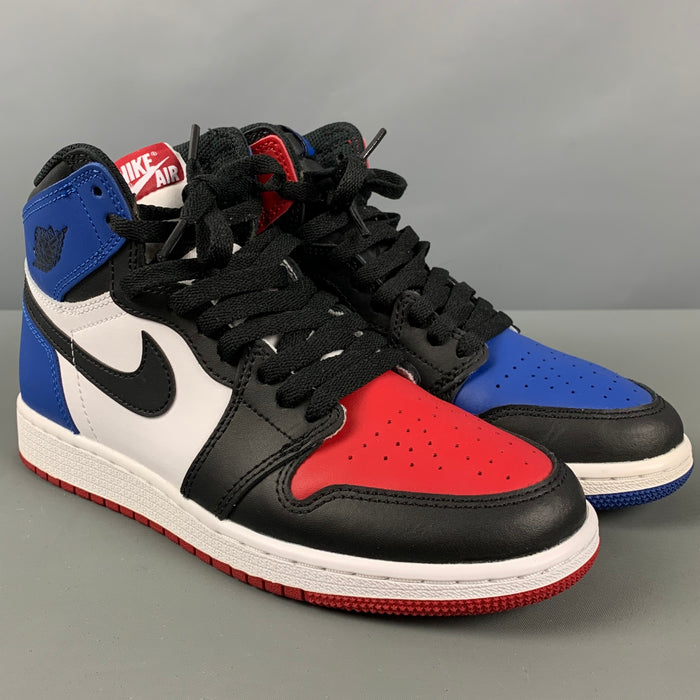 Baskets montantes en cuir color block noir, rouge et bleu NIKE taille 6Y