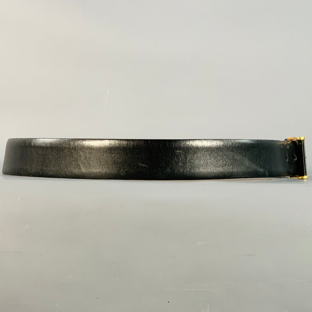 ZILLI Size 40 Black Gold Logo Leather Belt