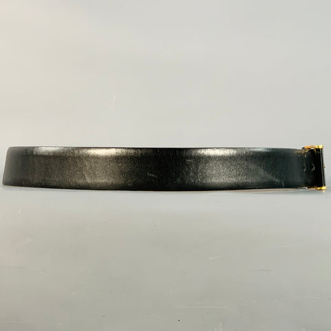 ZILLI Size 40 Black Gold Logo Leather Belt