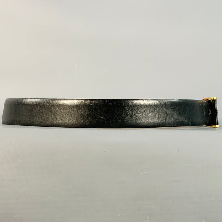 ZILLI Size 40 Black Gold Logo Leather Belt