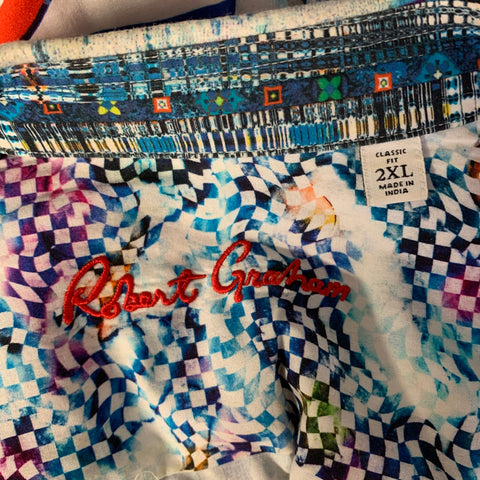 ROBERT GRAHAM Size XXL White Red Blue Graphic Cotton Long Sleeve Shirt