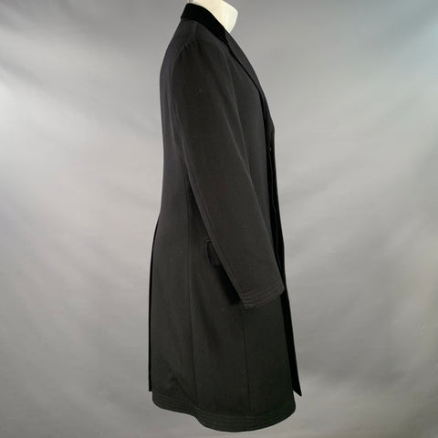 RALPH LAUREN Size 38 Black Wool Velvet Trim Notch Lapel Hidden Buttons Coat