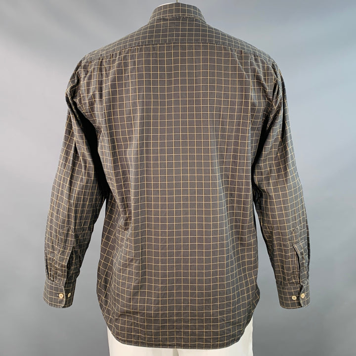 BURBERRY LONDON Size L Grey Mustard Window Pane Cotton Long Sleeve Shirt
