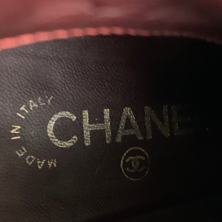 CHANEL Size 6.5 Black Leather Knee High Buckles Boots