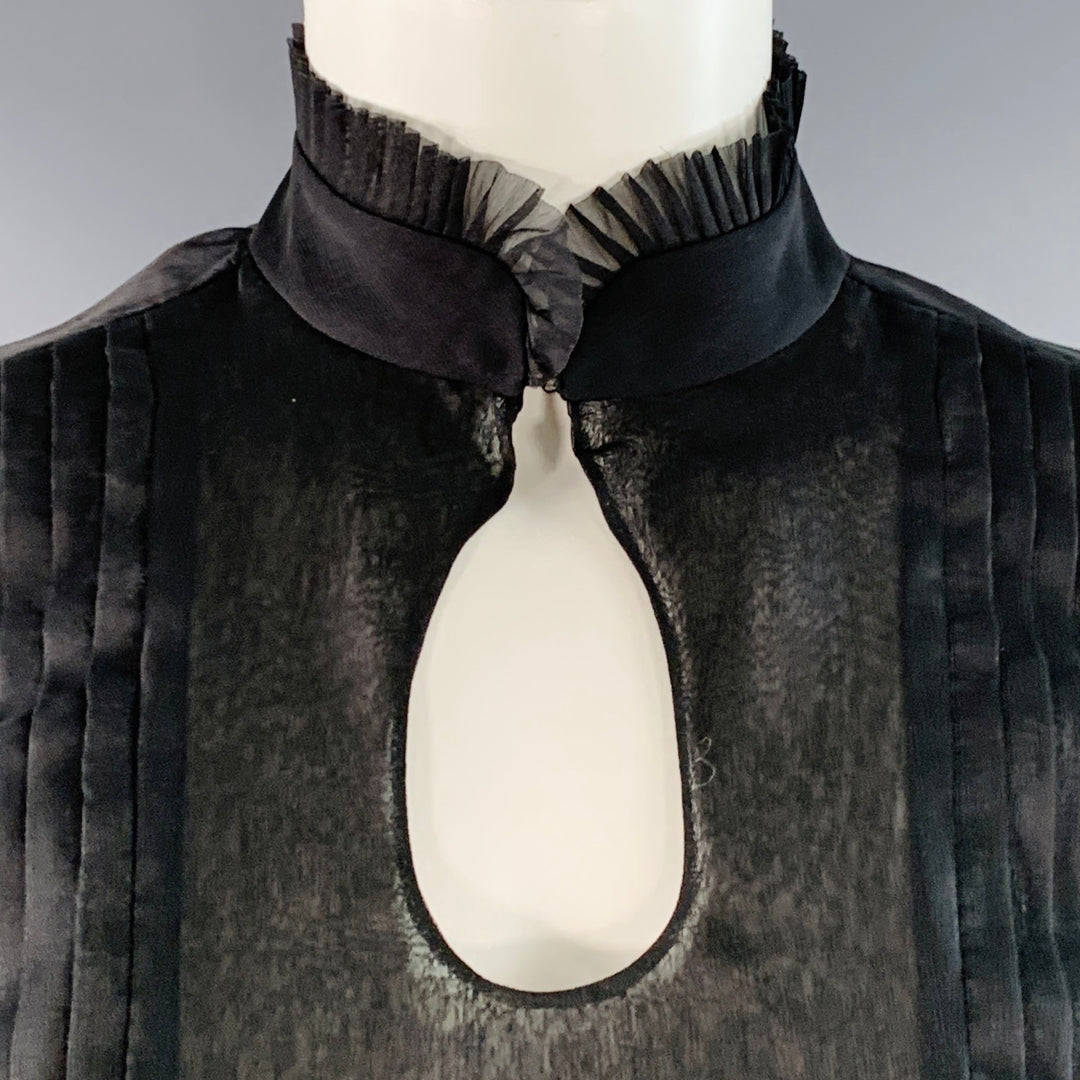 ARZU KAPROL Size 0 Black Sheer Pleated Long Sleeve French Cuff Dress