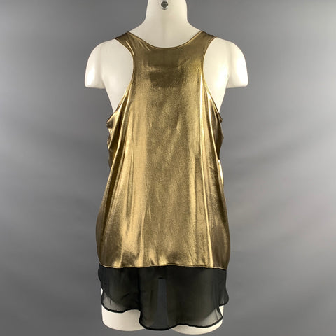 ALTUZARRA Size M Gold Black Polyester Metallic Tank top Dress Top