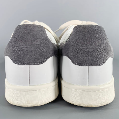 ADIDAS Size 11.5 White Grey Color Block Leather Low Top Sneakers