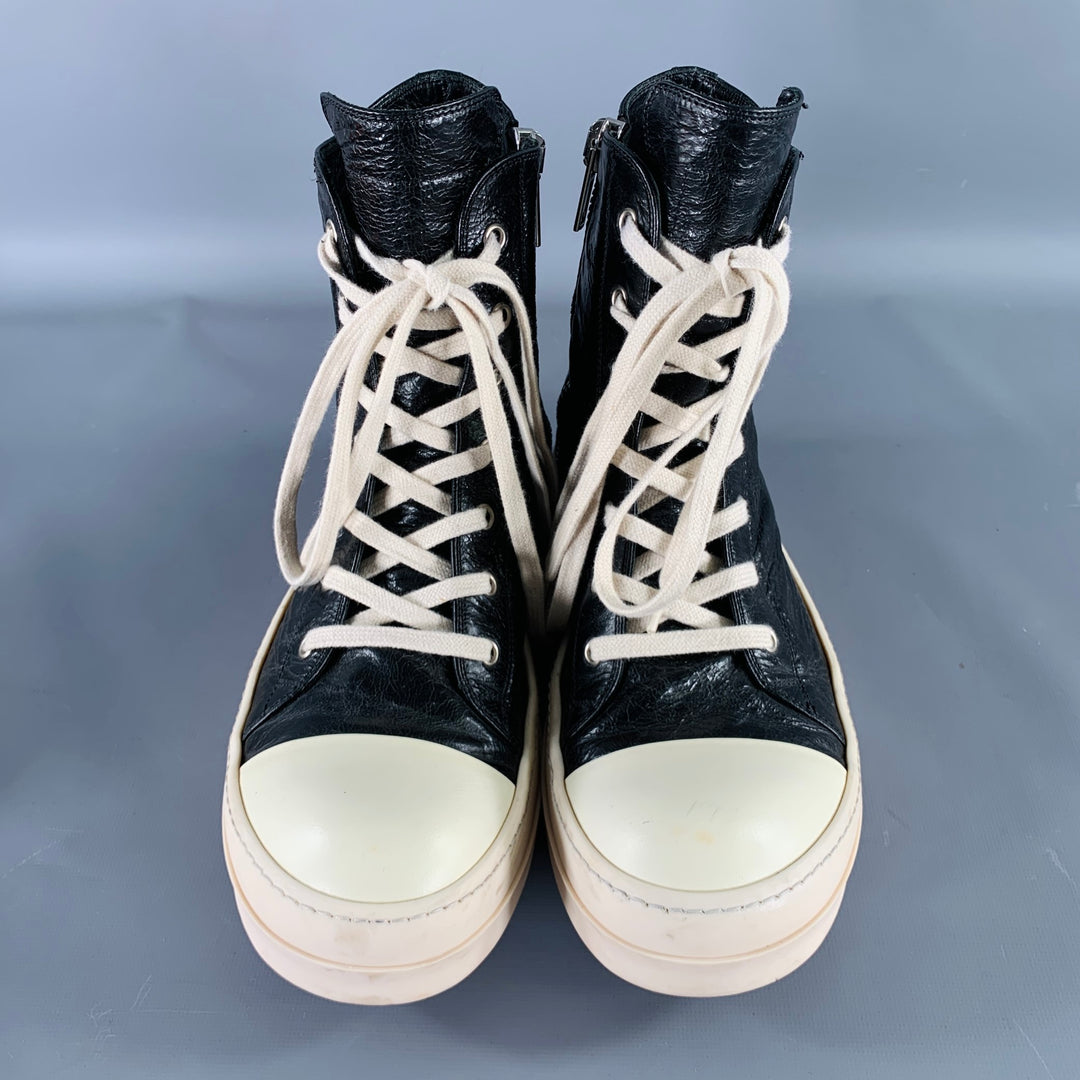 RICK OWENS Size 9 Black White Leather High Top Sneakers