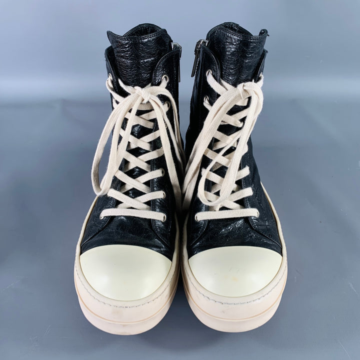RICK OWENS Size 9 Black White Leather High Top Sneakers