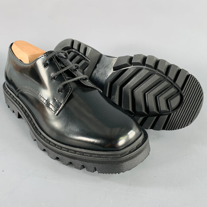 THE ROW Size 7.5 Black Leather Tread Sole Lace-Up Shoes