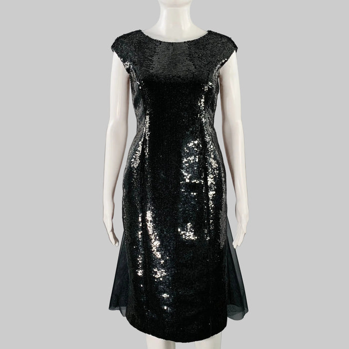 MICHAEL KORS COLLECTION Size 2 Black Wool Silk Sequined Shift Dress