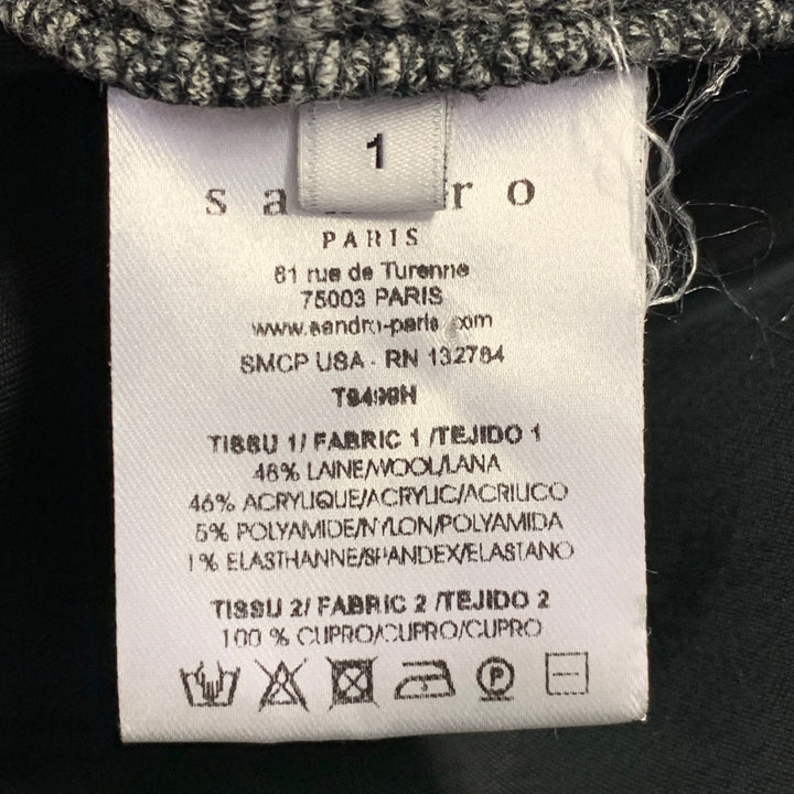 SANDRO Size S Black Grey Wool Blend Houndstooth Crew Neck Pullover