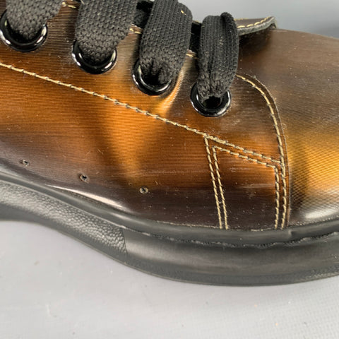 ALEXANDER MCQUEEN Size 11 Black Brown Shimmery Leather Chunky Sole Sneakers